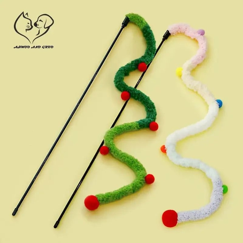 Interactive Caterpillar Feather Cat Teaser Wand Toy 0