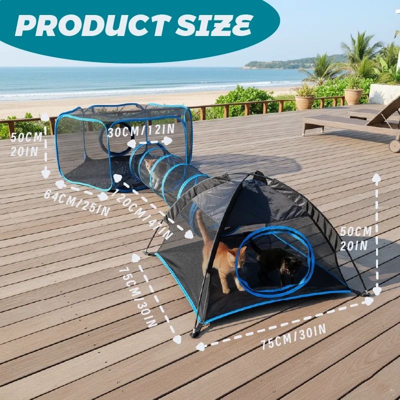 3in1 Portable Mesh Pet Playhouse With Tunnel For Cats Small Animals 1