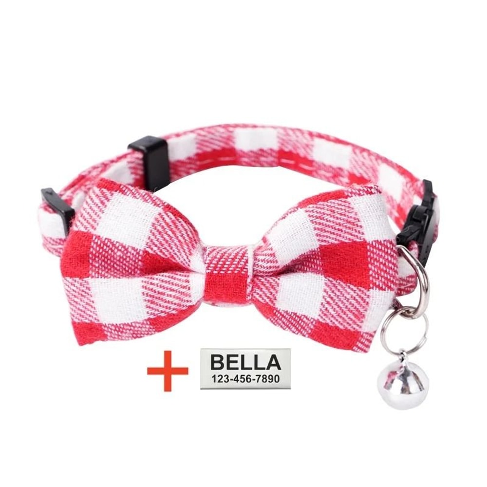 Personalized Plaid Breakaway Cat Collar With Bell ID Tag 10