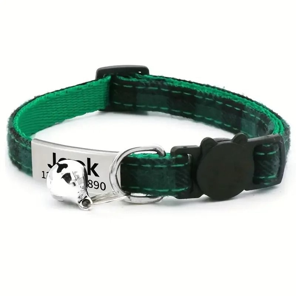 Personalized Plaid Breakaway Cat Collar With Bell ID Tag 2