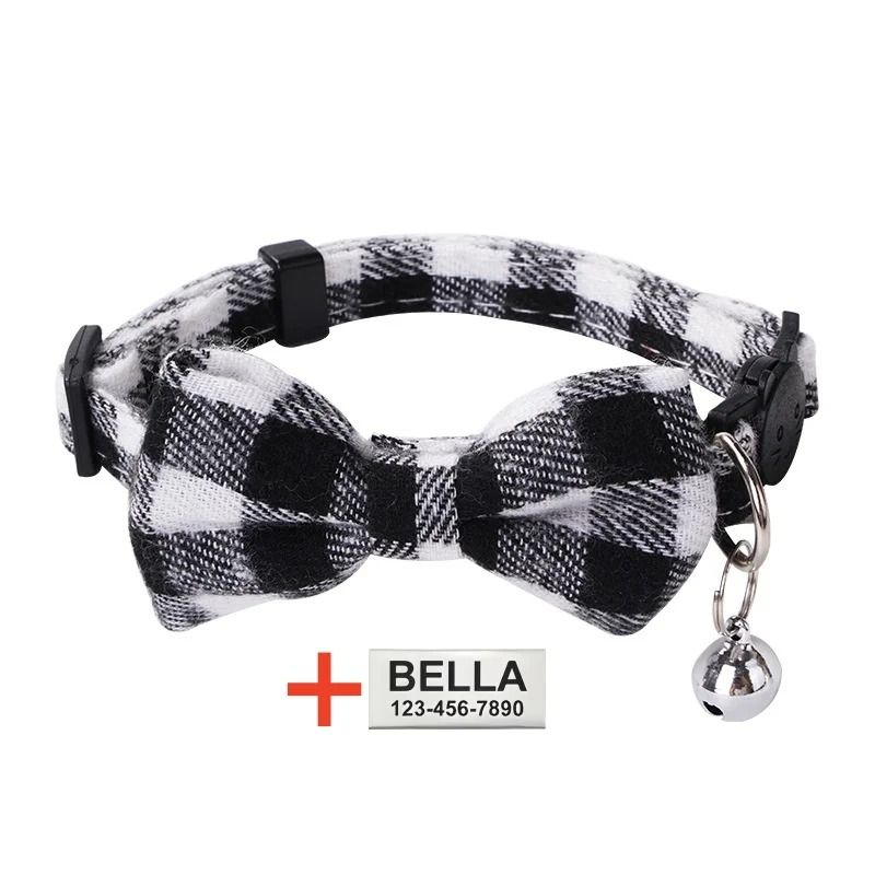 Personalized Plaid Breakaway Cat Collar With Bell ID Tag 7