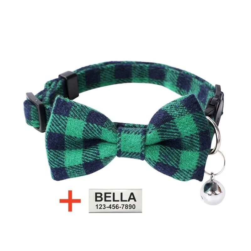 Personalized Plaid Breakaway Cat Collar With Bell ID Tag 8