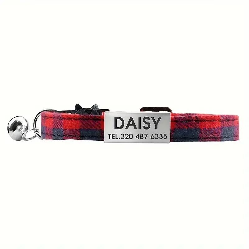 Personalized Plaid Breakaway Cat Collar With Bell ID Tag 14