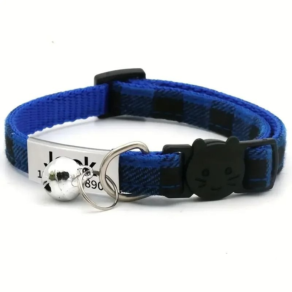 Personalized Plaid Breakaway Cat Collar With Bell ID Tag 15