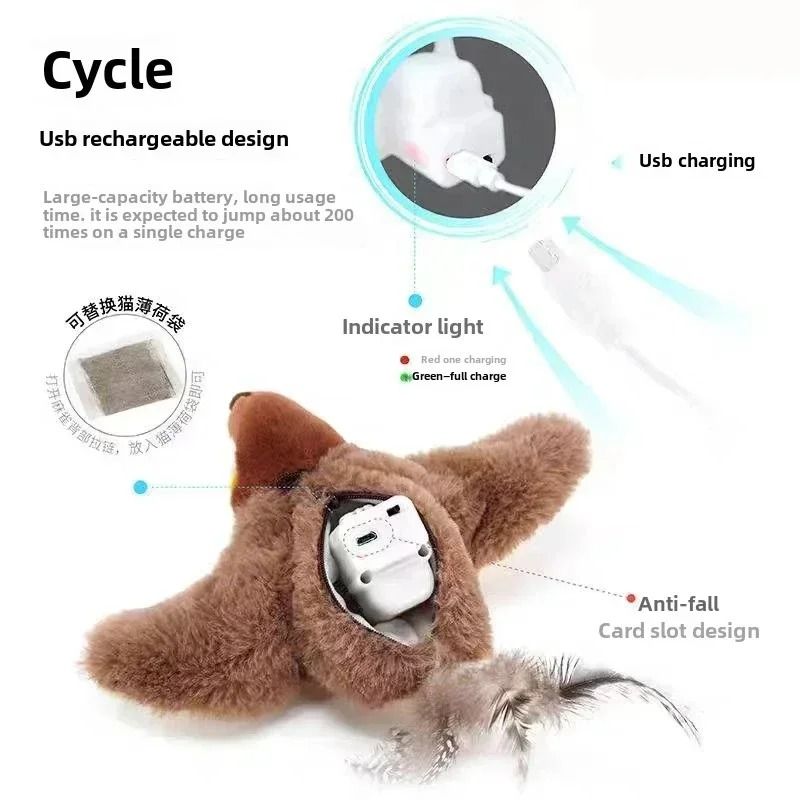 USB Rechargeable Interactive Flapping Bird Cat Toy With Catnip 5