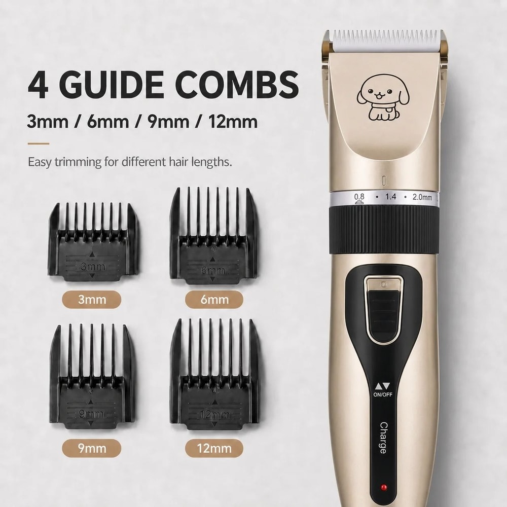 Professional Pet Grooming Clipper Set For Dogs Cats Rabbits Quiet Cordless Hair Trimmer Kit 4