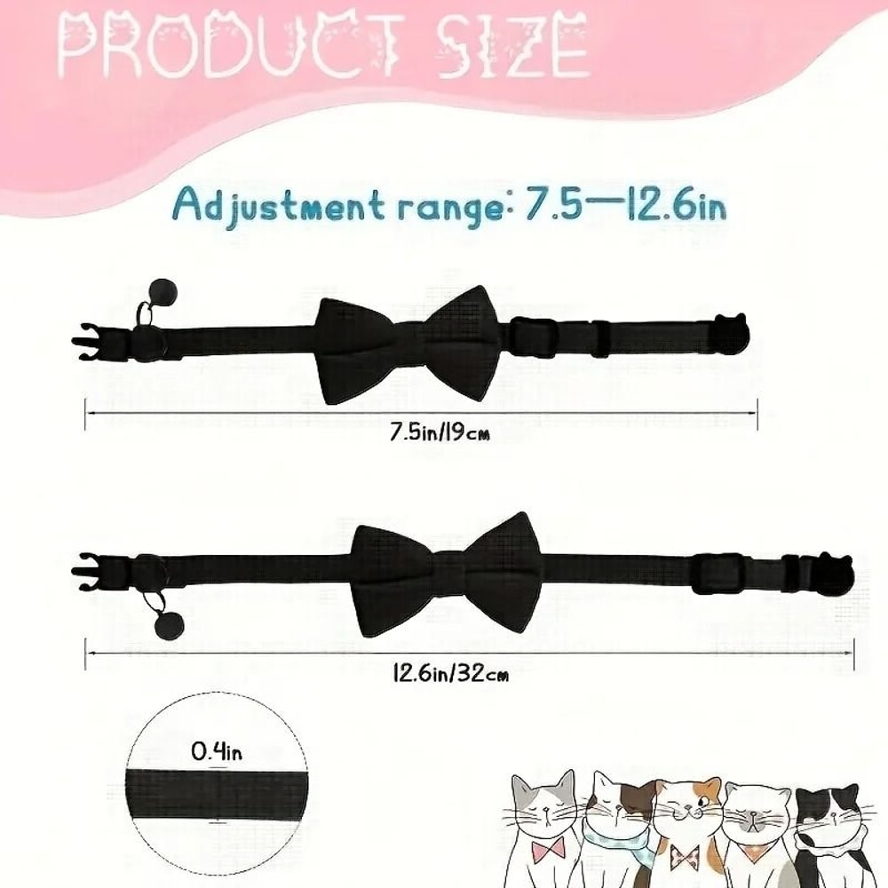 Personalized Cat Bow Tie Collar With Engraved ID Tag Bell Adjustable Soft Polyester Pet Collar 5