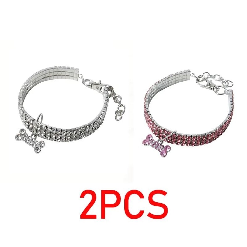 Luxury Rhinestone Dog Collar With Engraved Name Tag Adjustable Crystal Puppy Collar For Small Dogs 12