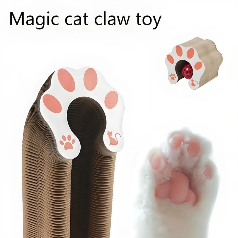 Interactive Accordion Cat Scratcher With Ball Track Foldable Shape Shifting Cardboard Cat Toy 1
