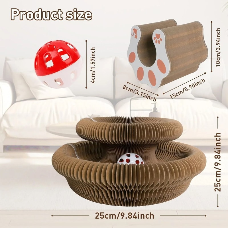 Interactive Accordion Cat Scratcher With Ball Track Foldable Shape Shifting Cardboard Cat Toy 5