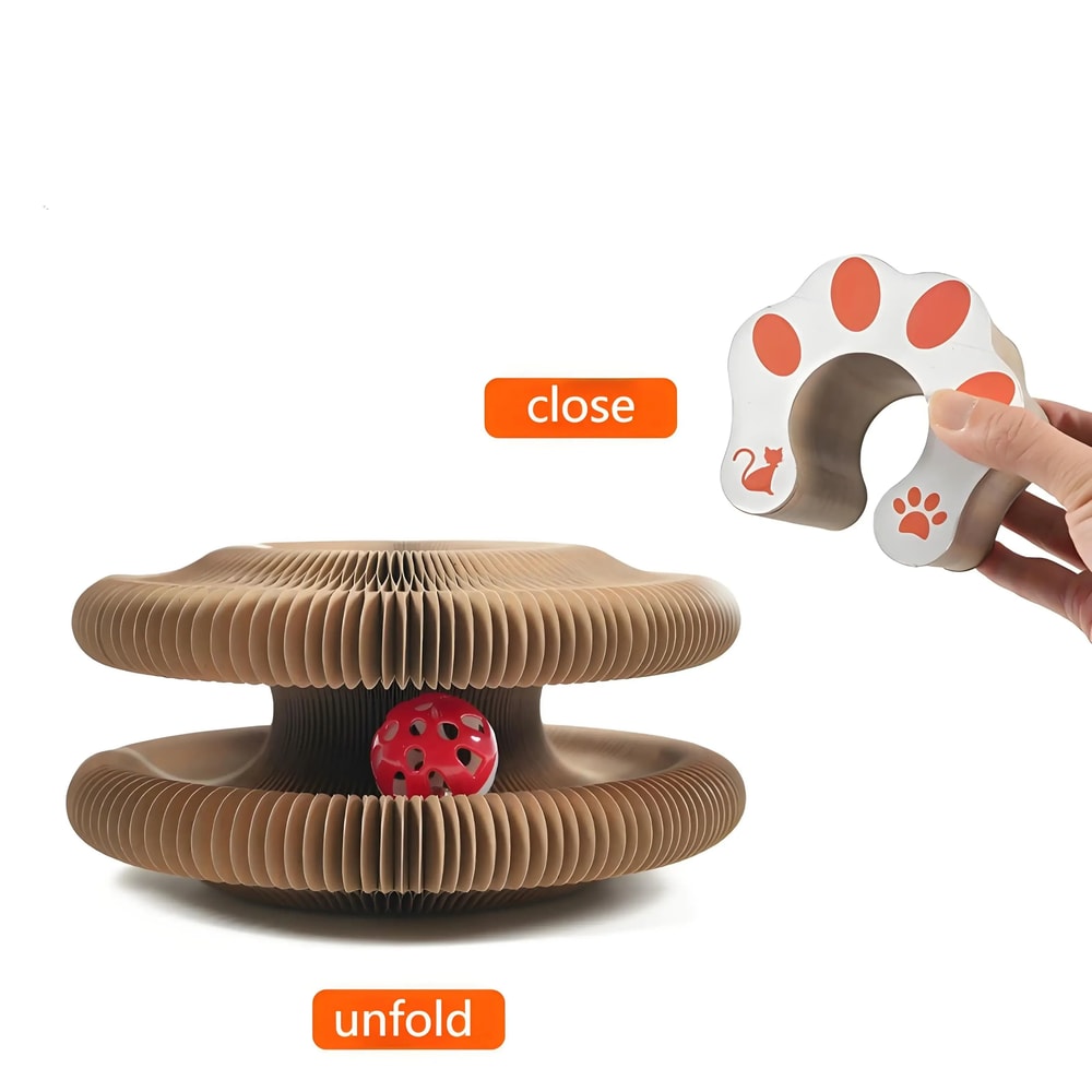 Interactive Accordion Cat Scratcher With Ball Track Foldable Shape Shifting Cardboard Cat Toy 6