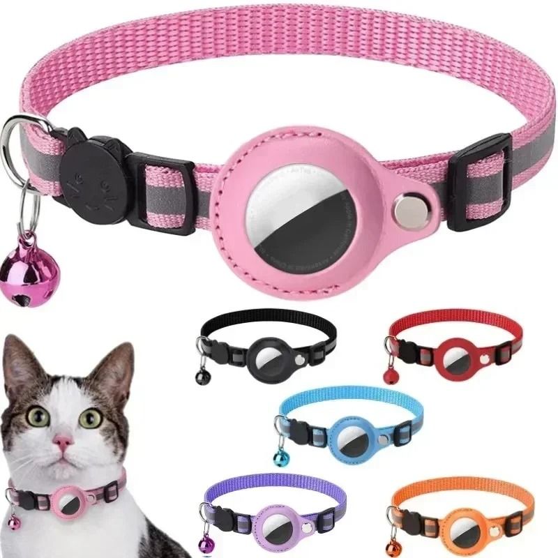 Reflective AirTag Cat Collar With Protective GPS Holder Bell Adjustable Anti Lost Pet Collar 1