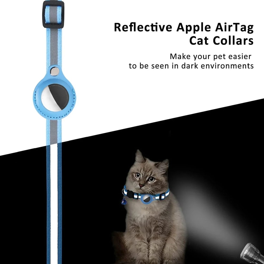 Reflective AirTag Cat Collar With Protective GPS Holder Bell Adjustable Anti Lost Pet Collar 4