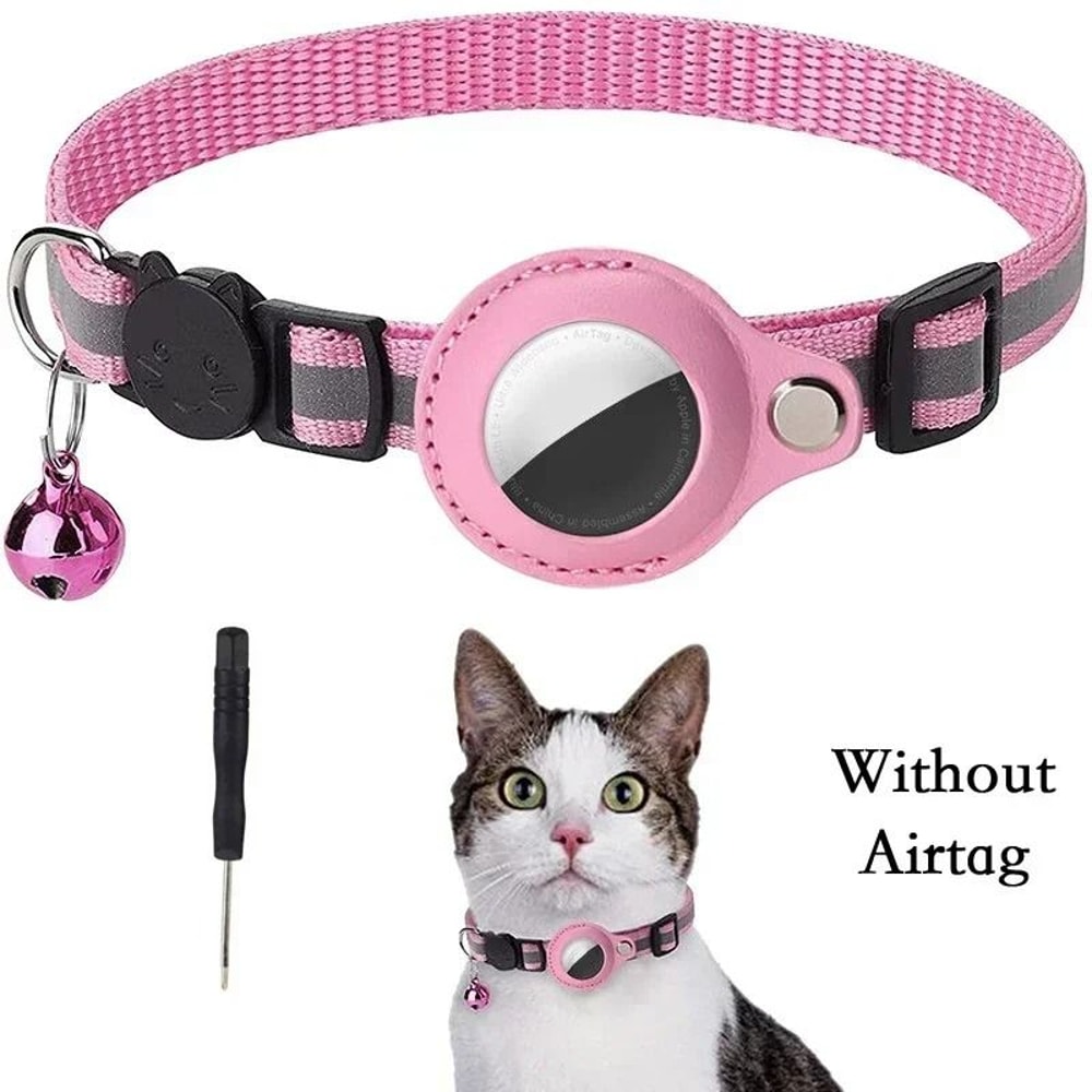 Reflective AirTag Cat Collar With Protective GPS Holder Bell Adjustable Anti Lost Pet Collar 14