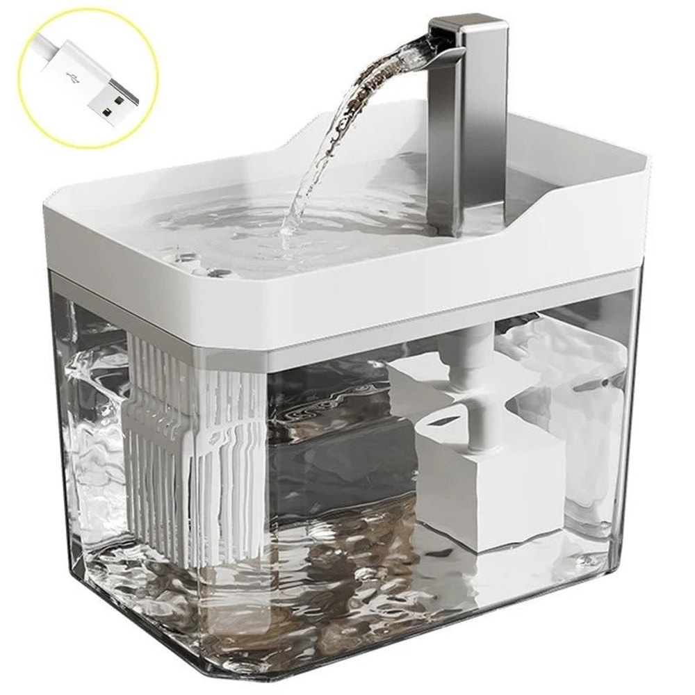 Transparent USB Cat Water Fountain With Auto Filter Anti Dry Protection Quiet Recirculating Pet W 8