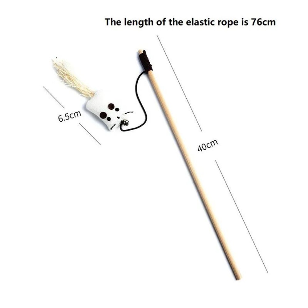 Interactive Cat Wand Feather Toy With Wooden Rod Colorful Kitten Teaser Stick For Indoor Play 9