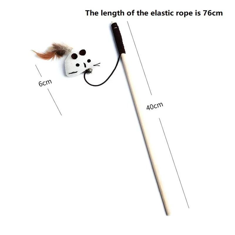 Interactive Cat Wand Feather Toy With Wooden Rod Colorful Kitten Teaser Stick For Indoor Play 7