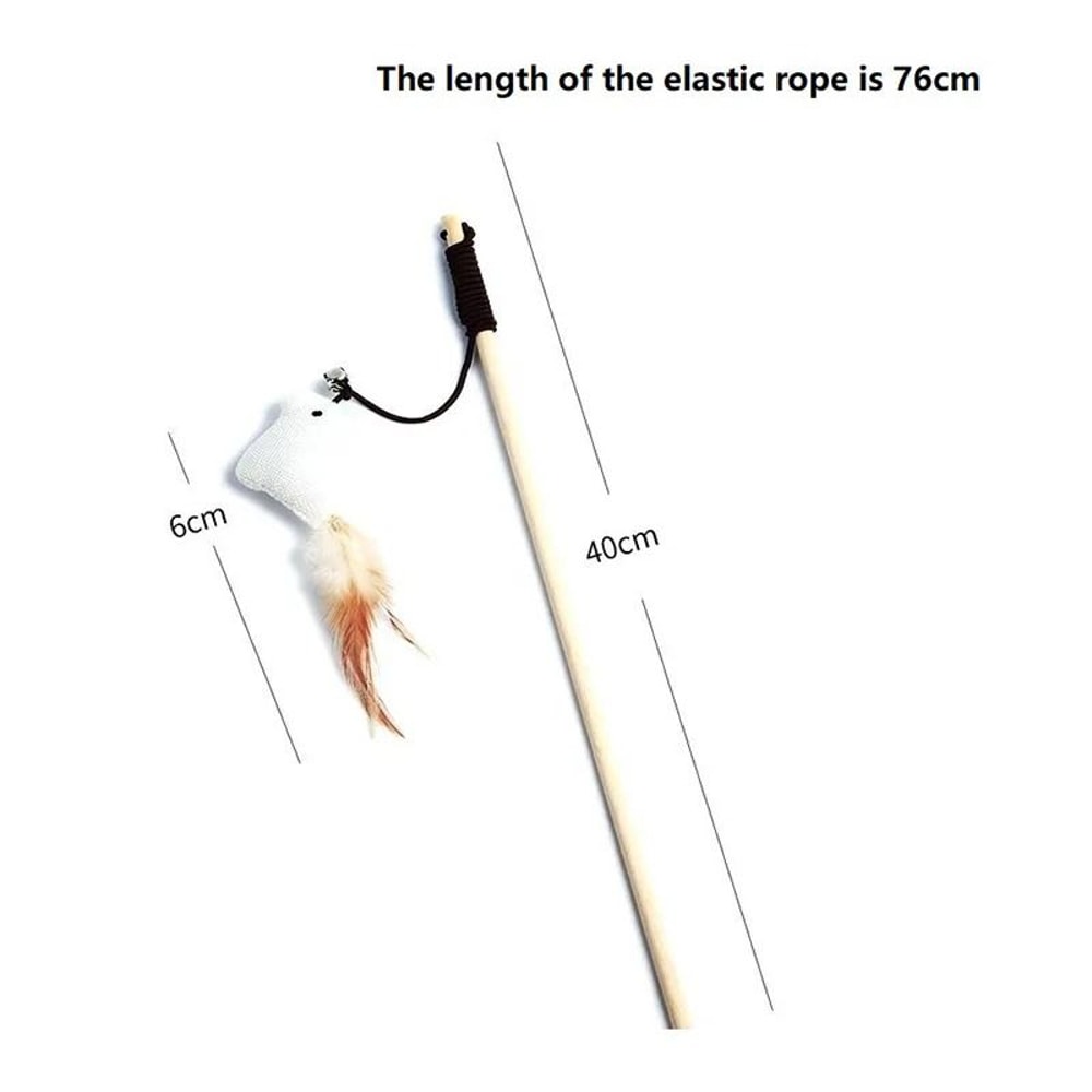Interactive Cat Wand Feather Toy With Wooden Rod Colorful Kitten Teaser Stick For Indoor Play 8