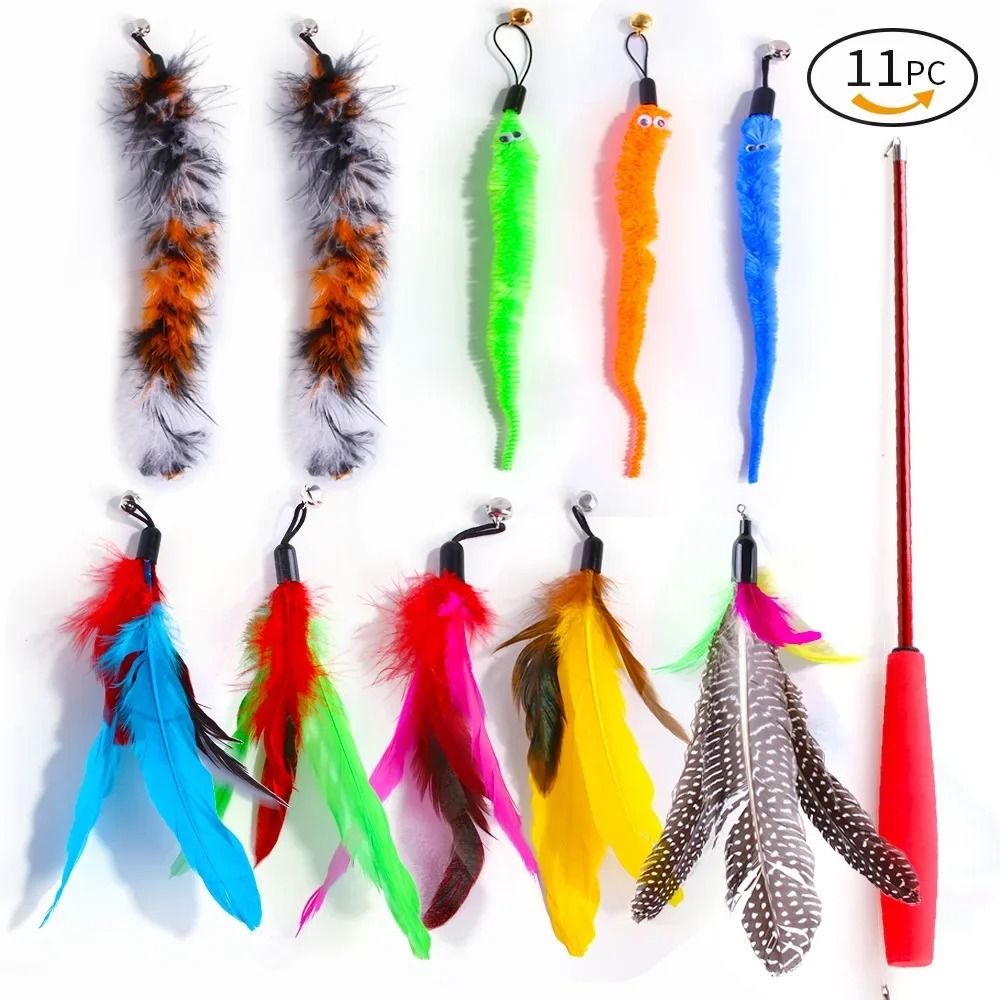 Interactive Caterpillar Feather Cat Wand Toy With Retractable Fishing Rod 7