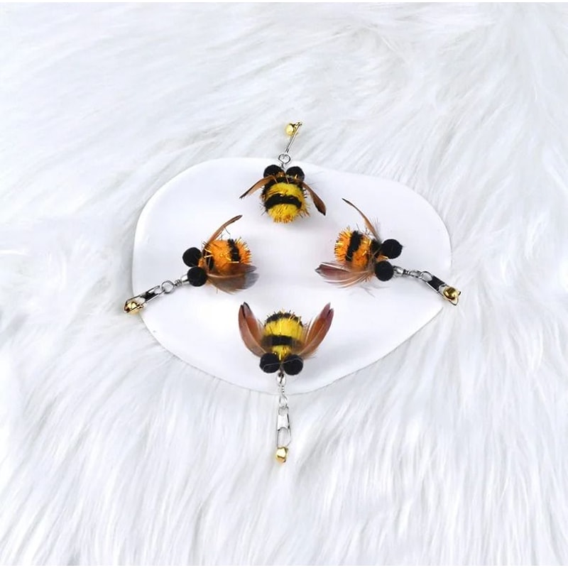 Interactive Insect Feather Cat Toy Replacement Heads With Bell Set 3
