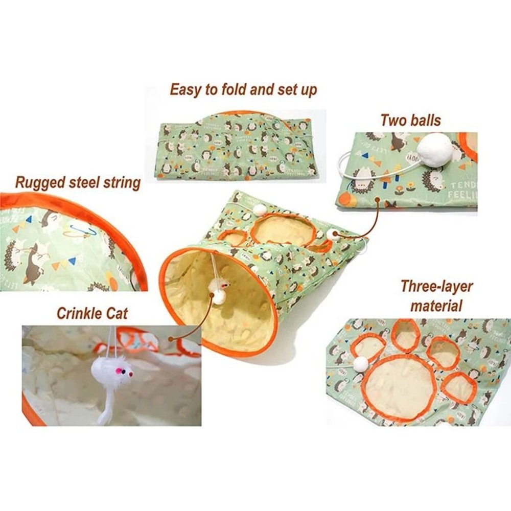 Foldable Crinkle Cat Tunnel Toy With Rolling Dragon Design 5