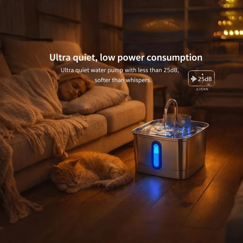 Smart Wireless Stainless Steel Cat Water Fountain With Motion Sensor 5