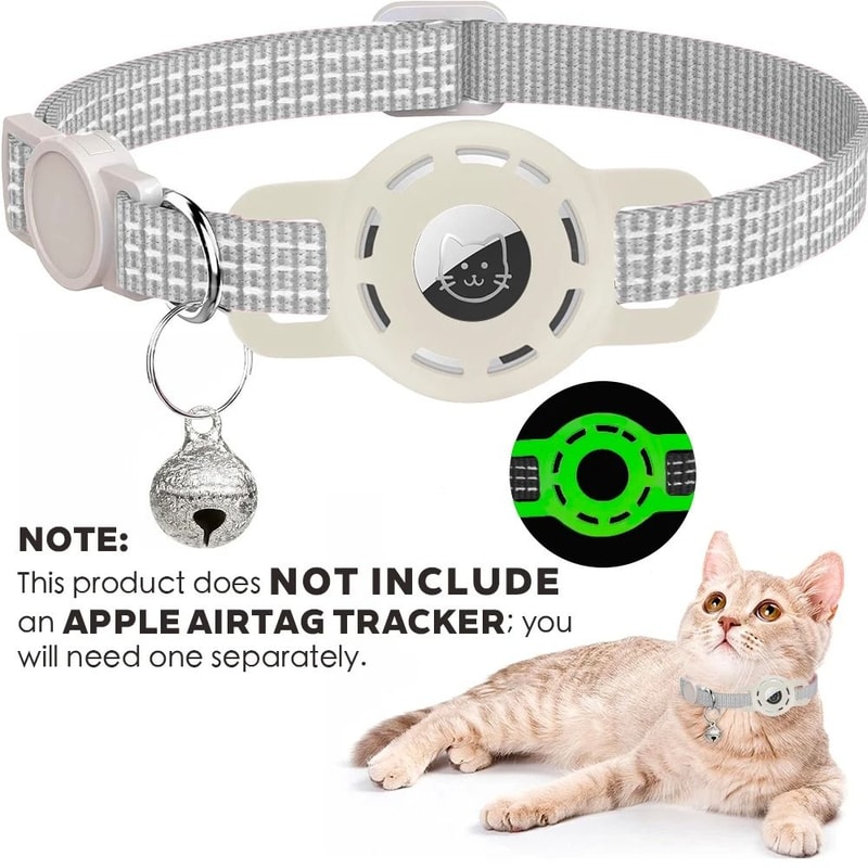 Reflective AirTag Cat Collar With Breakaway Safety Buckle Bell 12