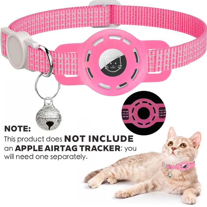 Reflective AirTag Cat Collar With Breakaway Safety Buckle Bell 6