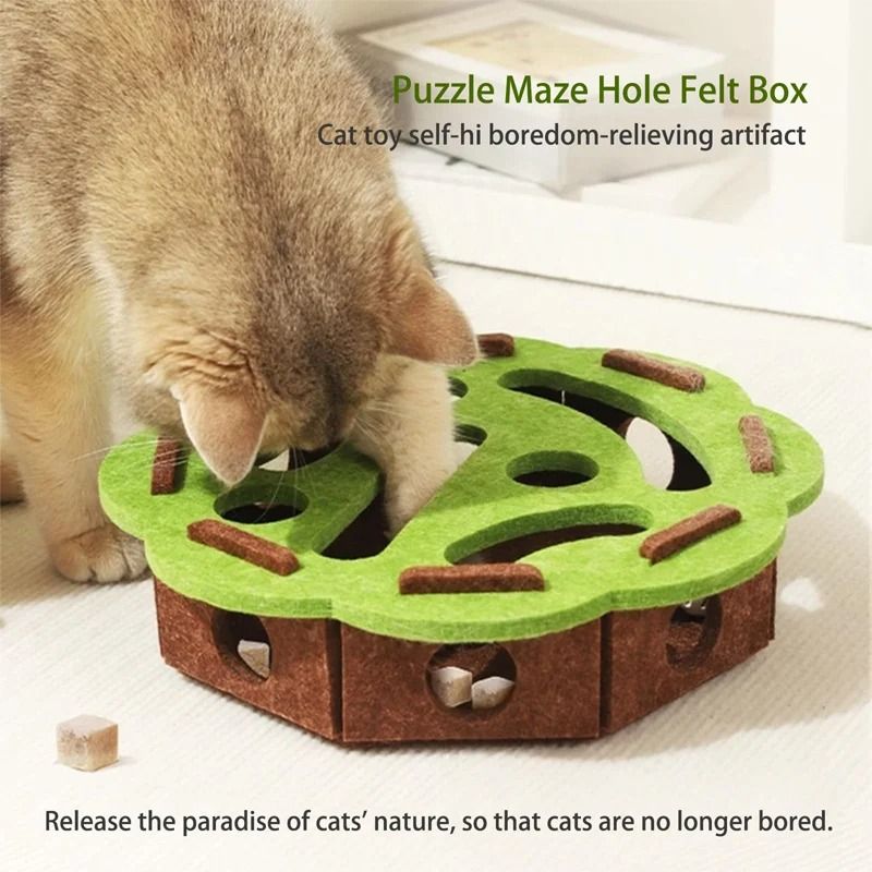 Interactive Felt Cat Maze Box With Bell Ball Scratching Play Zone 3