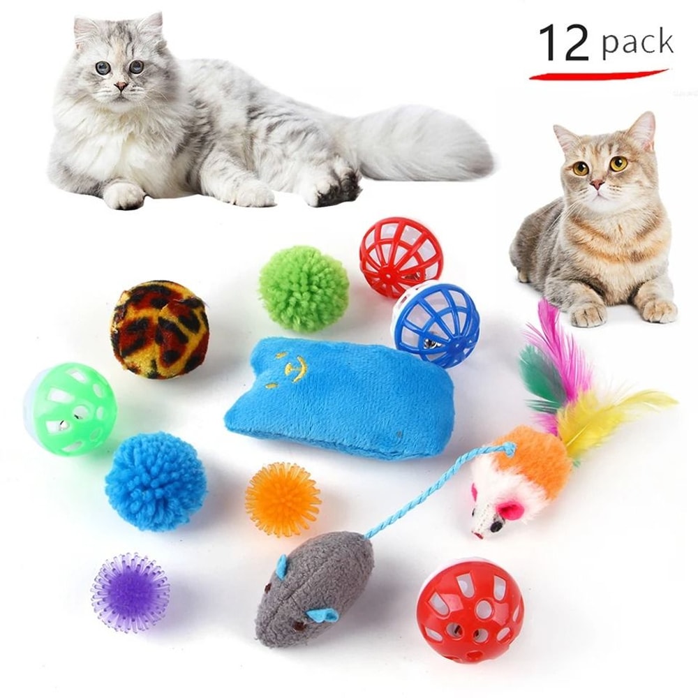 Interactive Cat Toy Variety Set With Sisal Mouse Bell Balls Teaser Wand Collection 6