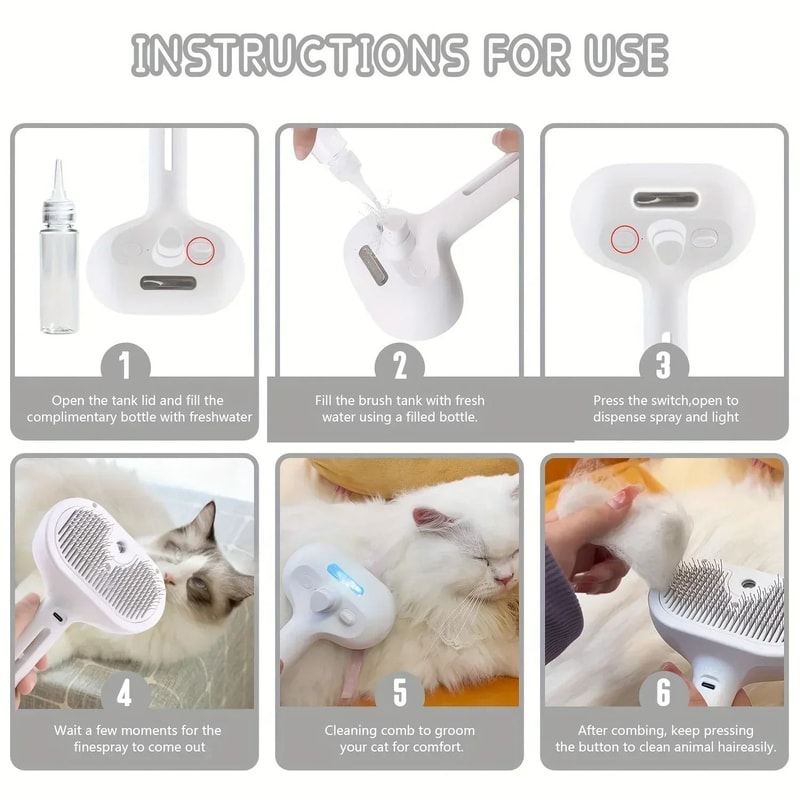 3in1 Electric Pet Grooming Brush With Steam Spray Massage DeShedding Comb 1