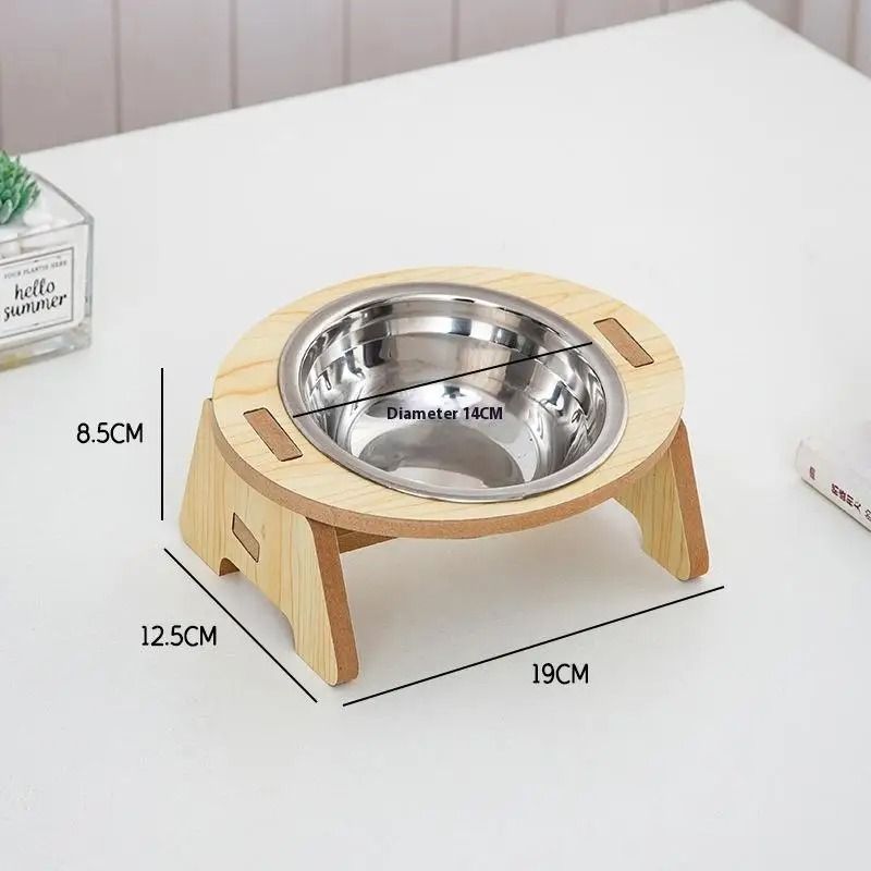 2in1 Elevated Stainless Steel Pet Feeding Bowls With Wooden Stand 6