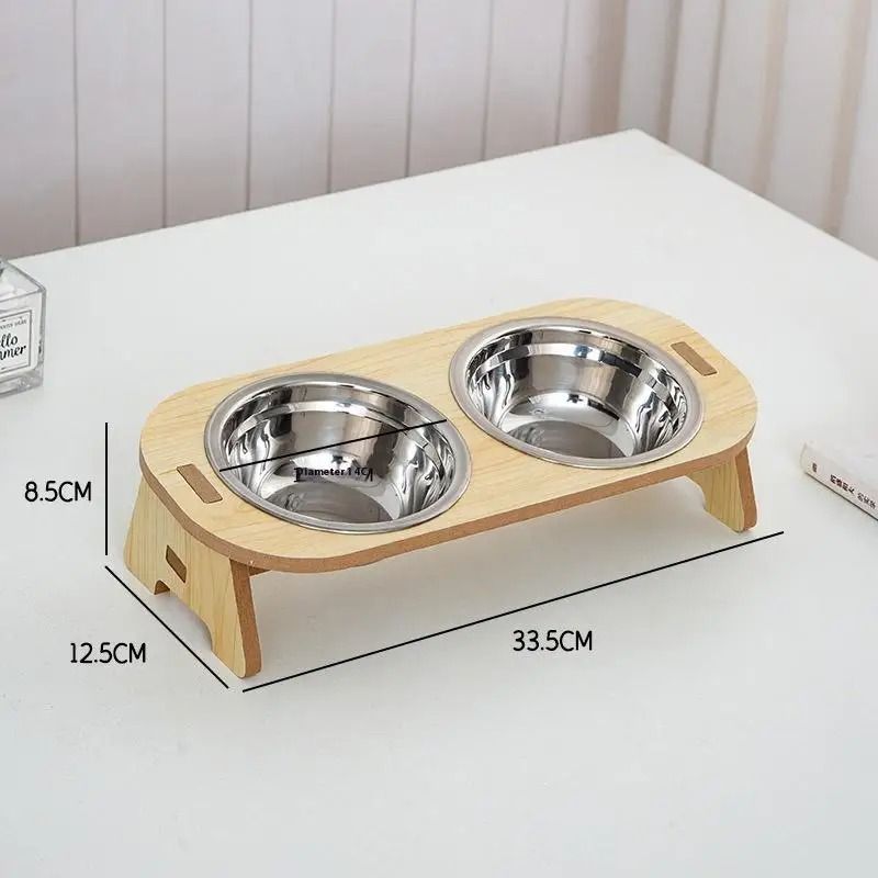 2in1 Elevated Stainless Steel Pet Feeding Bowls With Wooden Stand 7
