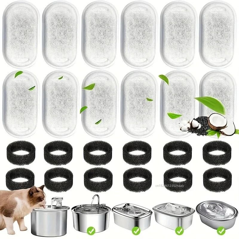 612 Pack Cat Water Fountain Filters Activated Carbon Sponge Replacement Filters For Stainless Stee 0