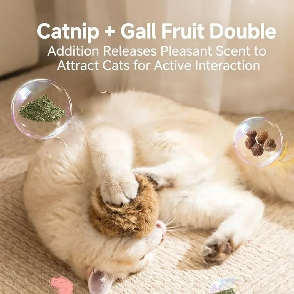 3PCS Interactive Catnip Toy Balls Rabbit Fur Plush Chasing Toys For Active Indoor Cats 2
