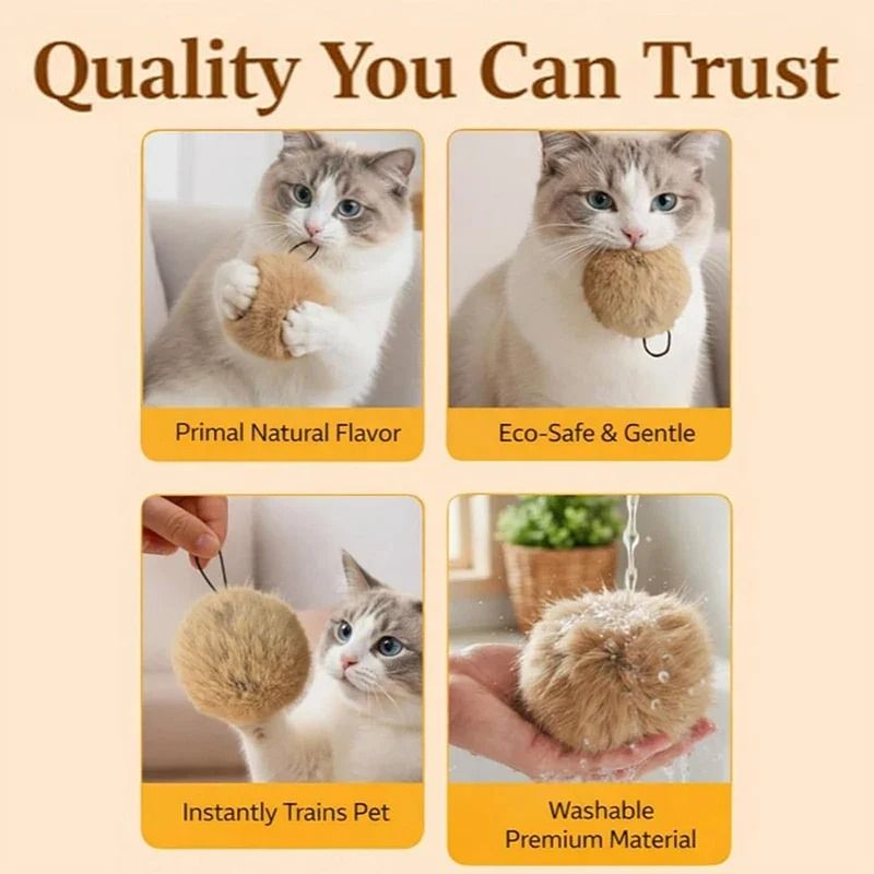3PCS Interactive Catnip Toy Balls Rabbit Fur Plush Chasing Toys For Active Indoor Cats 4