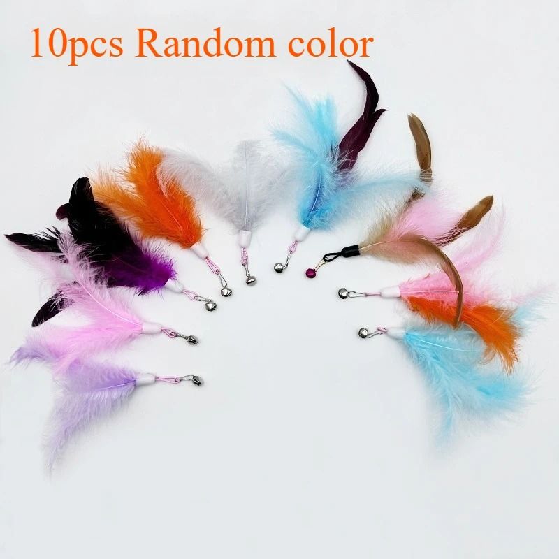 3510PCS Feather Cat Wand Refills Plush Bell Replacement Heads For Interactive Cat Teaser Toys 8