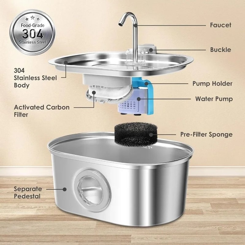 AquaSense 32L Stainless Steel Smart Pet Water Fountain For Cats Dogs 1