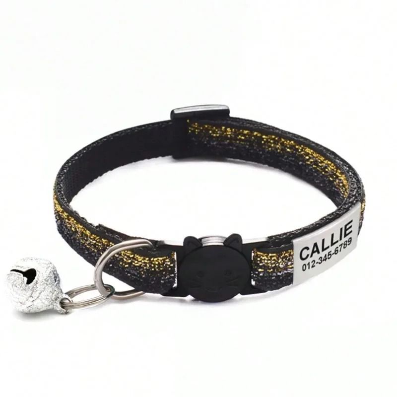 SparkleSafe Personalized Glitter Cat Collar With Custom Engraved ID Tag Breakaway Buckle 13