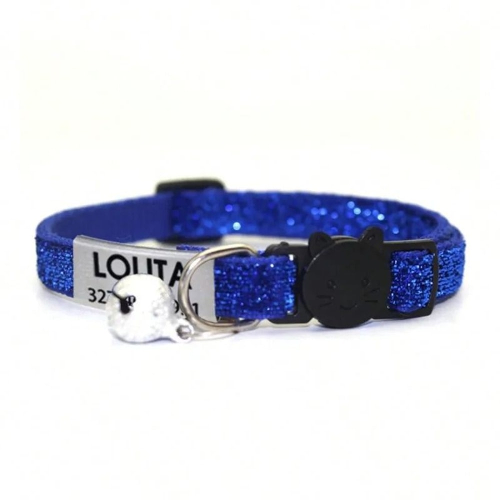 SparkleSafe Personalized Glitter Cat Collar With Custom Engraved ID Tag Breakaway Buckle 16
