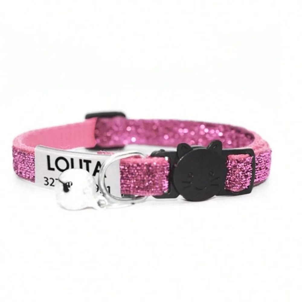 SparkleSafe Personalized Glitter Cat Collar With Custom Engraved ID Tag Breakaway Buckle 18