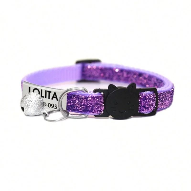 SparkleSafe Personalized Glitter Cat Collar With Custom Engraved ID Tag Breakaway Buckle 8