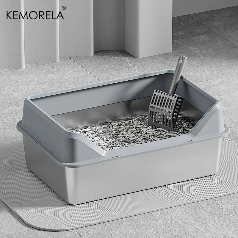 KEMORELA XL Stainless Steel Covered Cat Litter Box With High Sides Lid Scoop 0