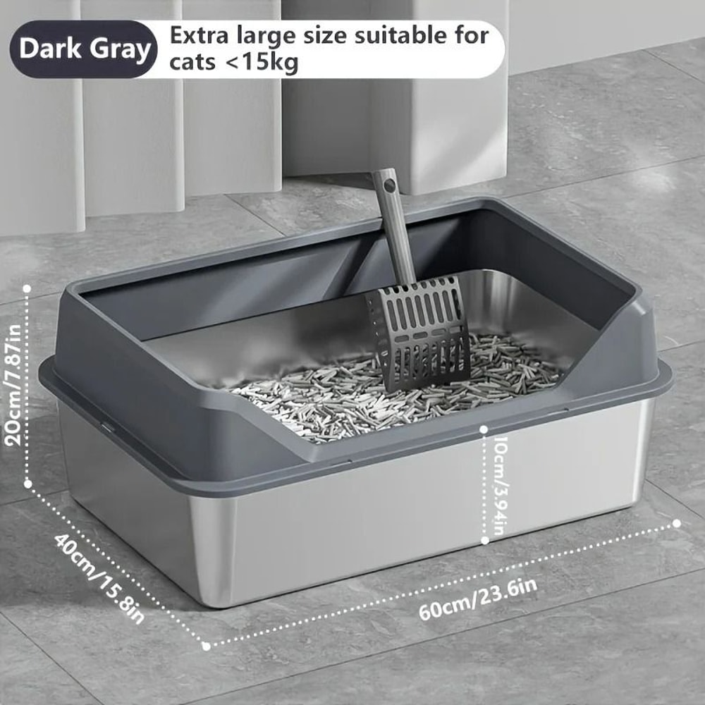 KEMORELA XL Stainless Steel Covered Cat Litter Box With High Sides Lid Scoop 9