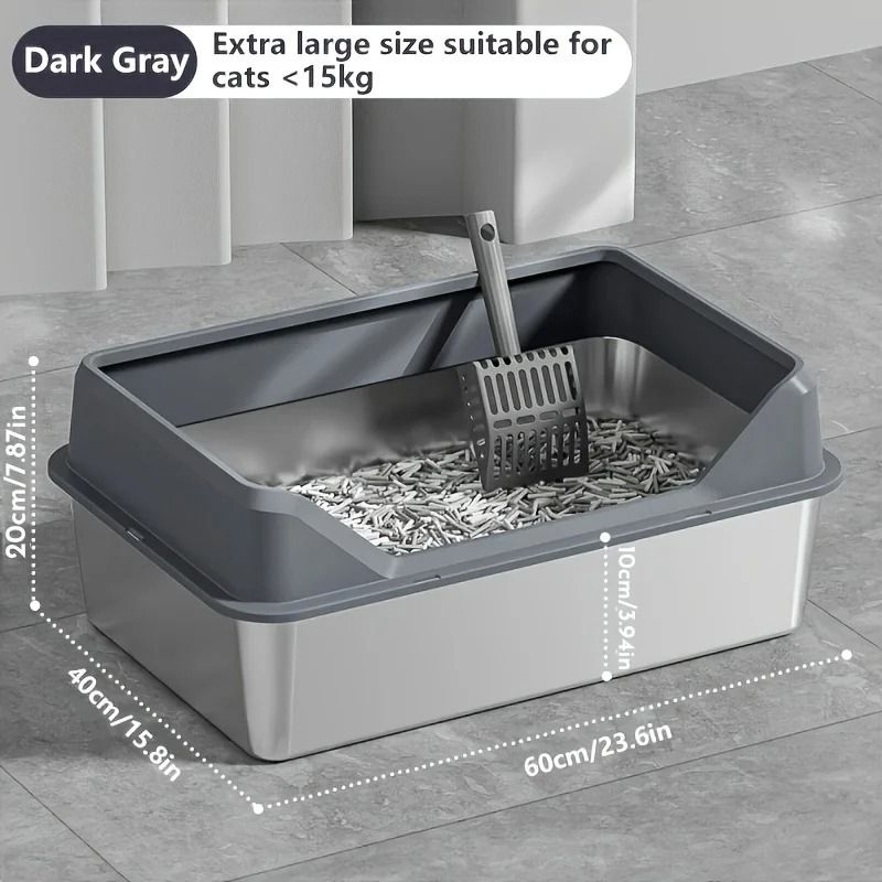 KEMORELA XL Stainless Steel Covered Cat Litter Box With High Sides Lid Scoop 9