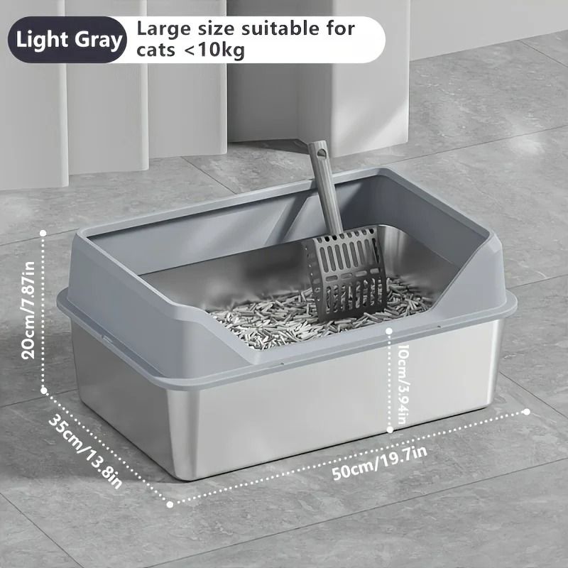 KEMORELA XL Stainless Steel Covered Cat Litter Box With High Sides Lid Scoop 10