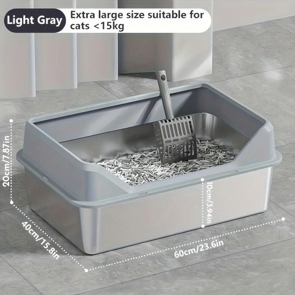 KEMORELA XL Stainless Steel Covered Cat Litter Box With High Sides Lid Scoop 11