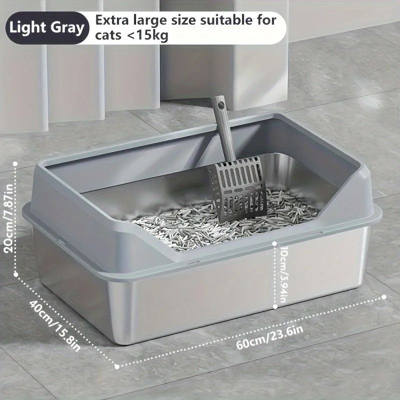 KEMORELA XL Stainless Steel Covered Cat Litter Box With High Sides Lid Scoop 11