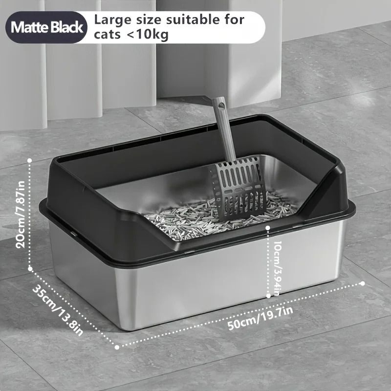 KEMORELA XL Stainless Steel Covered Cat Litter Box With High Sides Lid Scoop 12