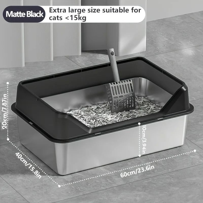 KEMORELA XL Stainless Steel Covered Cat Litter Box With High Sides Lid Scoop 13